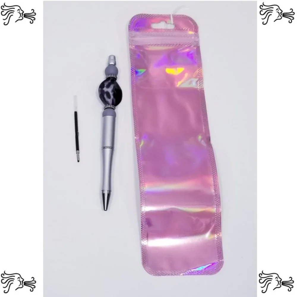 Silver Beaded Pens Includes Pouch and Ink Refill